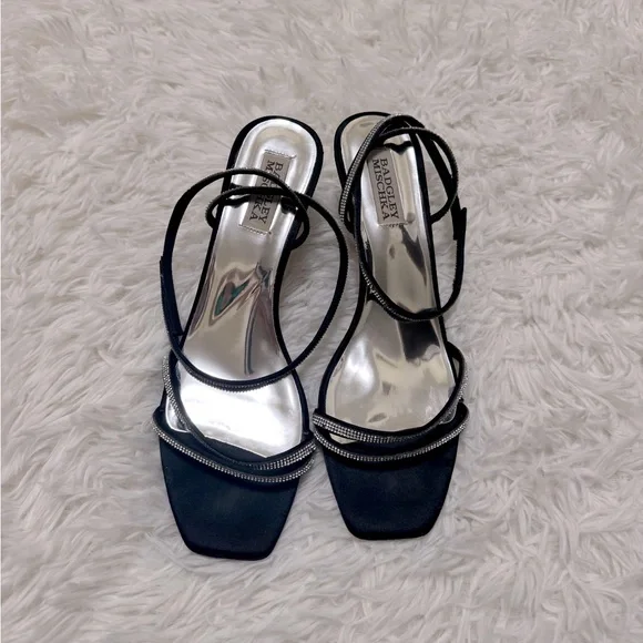 Badgley Mischka Black Strappy Heels Black Sparkly Heels Black Heels - Picture 3 of 5